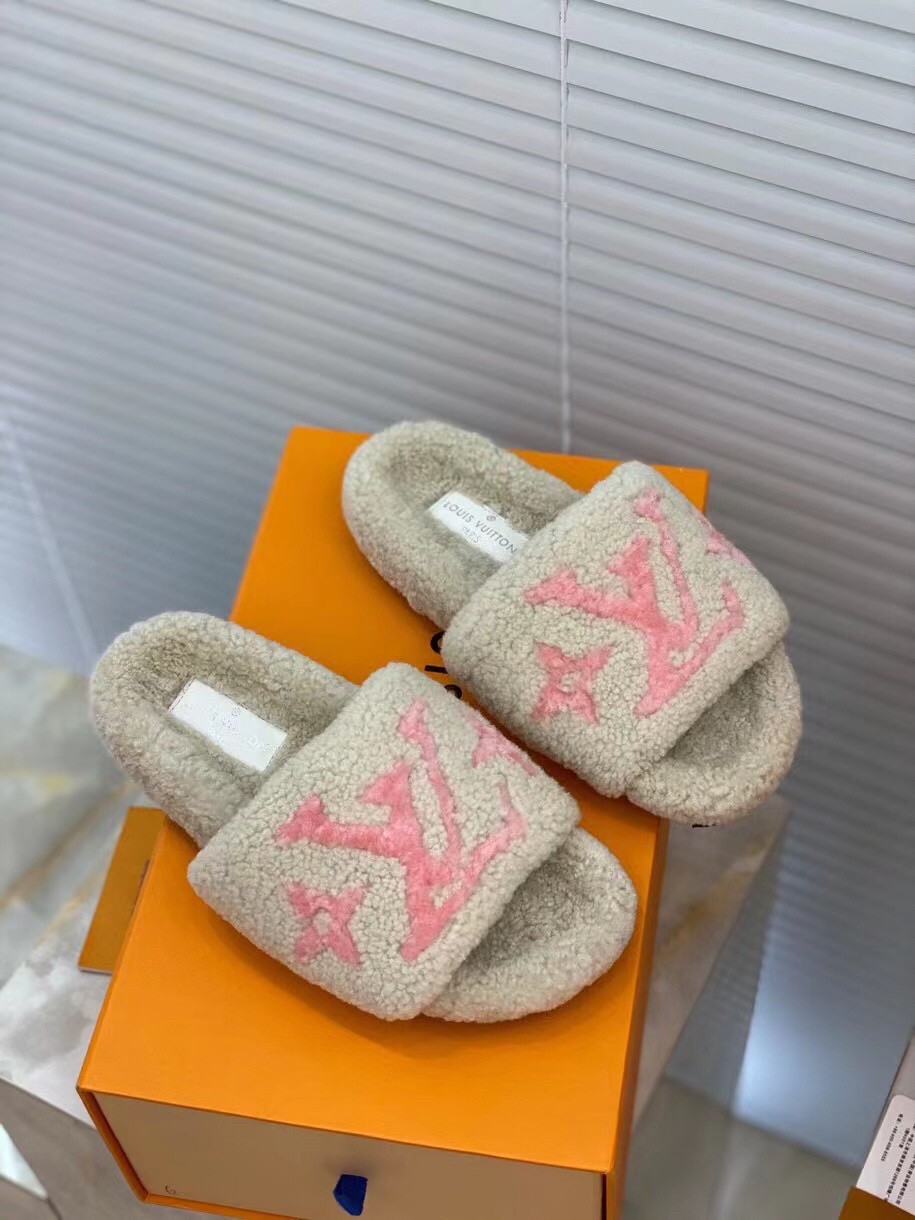 Louis Vuitton Monogram Pink Shearling Paseo Sandals