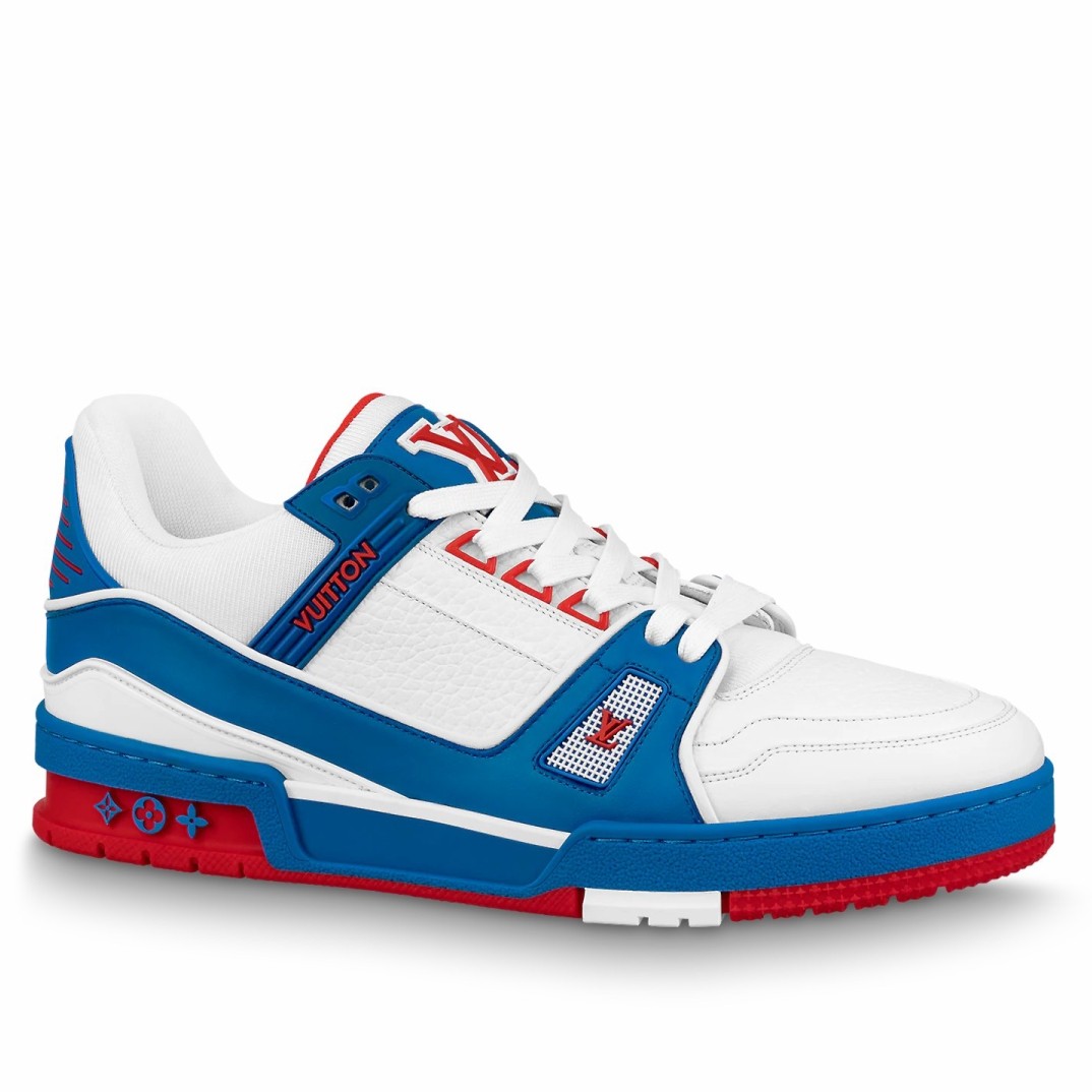 Replica Louis Vuitton LV Trainer Sneakers In Blue/White Leather in