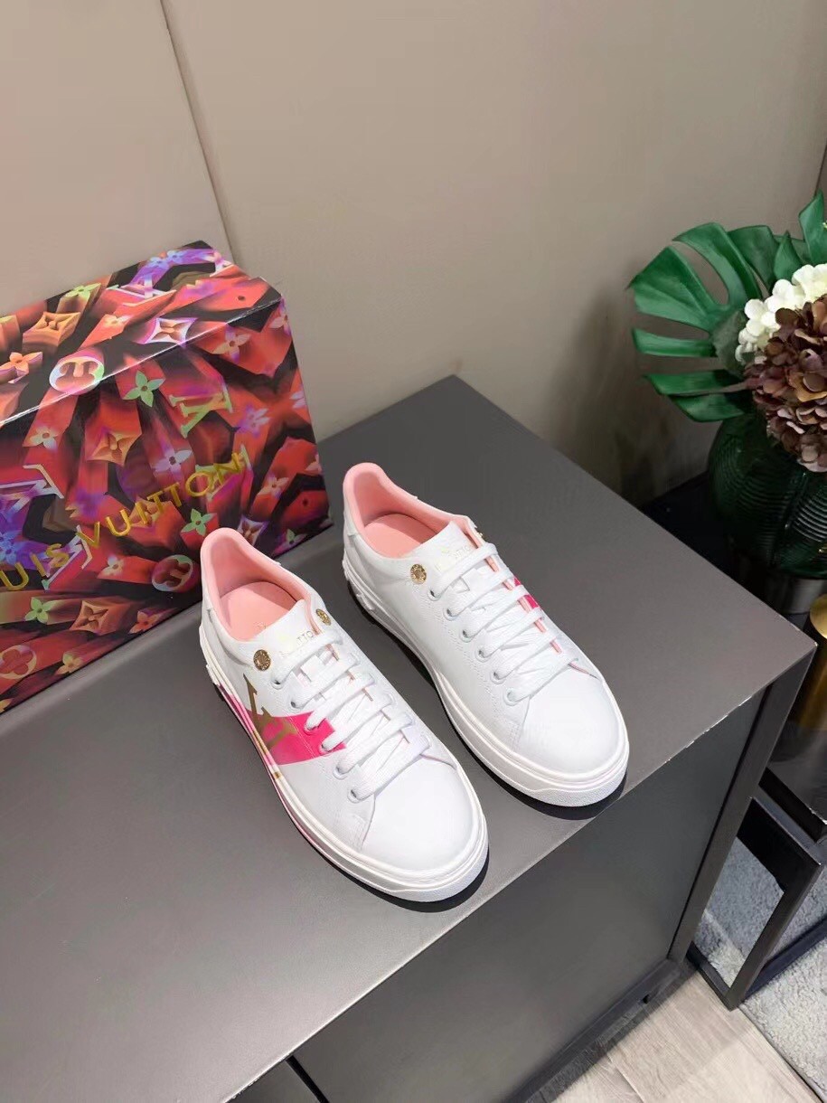 LOUIS VUITTON Time Out Bow Sneakers 37 White Pink 1193984