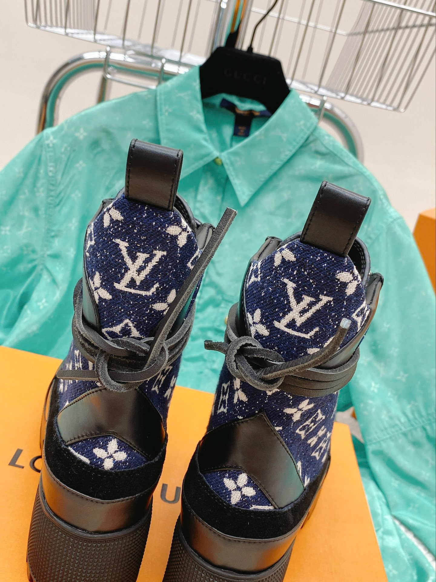 Louis Vuitton Blue Denim Platform Sandals