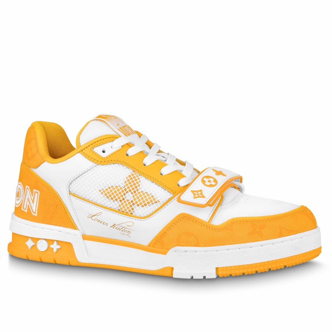 Replica Louis Vuitton LV Trainer Sneakers In Yellow Denim with