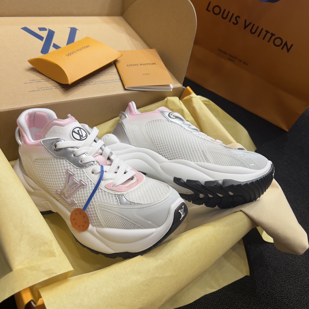 Replica Louis Vuitton Women's Run 55 Sneakers In White Materials