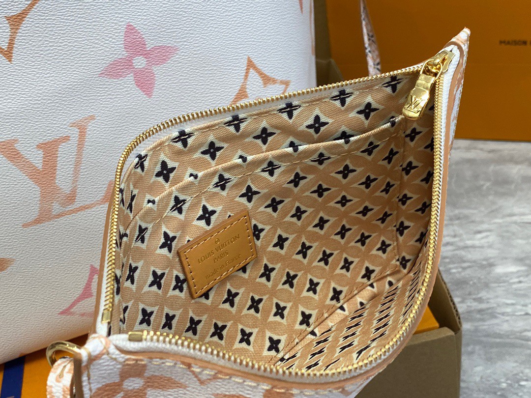 LOUIS VUITTON Neverfull MM Tote Bag BY THE POOL Beige White M22978 Auth LV  New