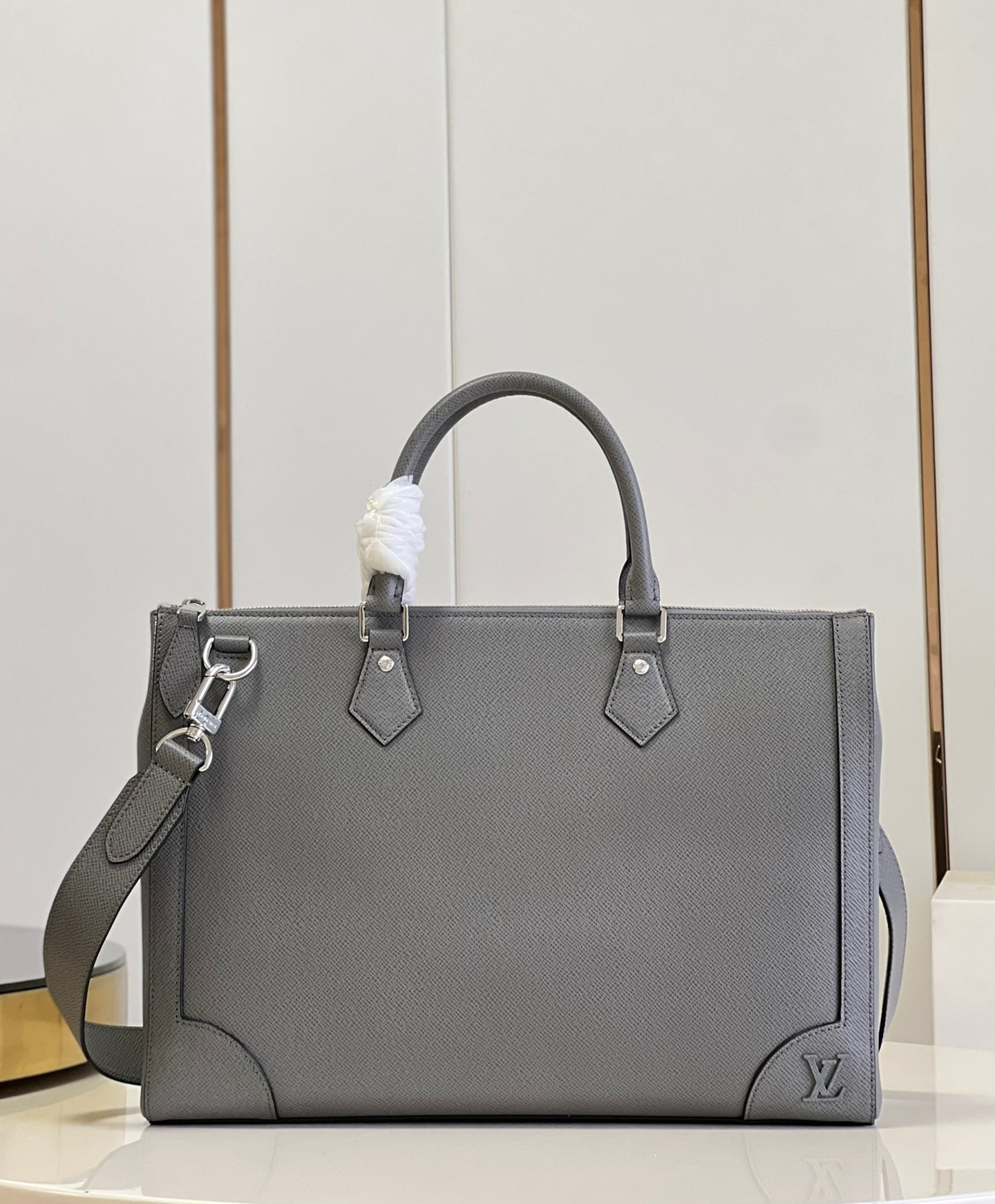 Replica Louis Vuitton Slim Briefcase In Grey Taiga Leather M30856