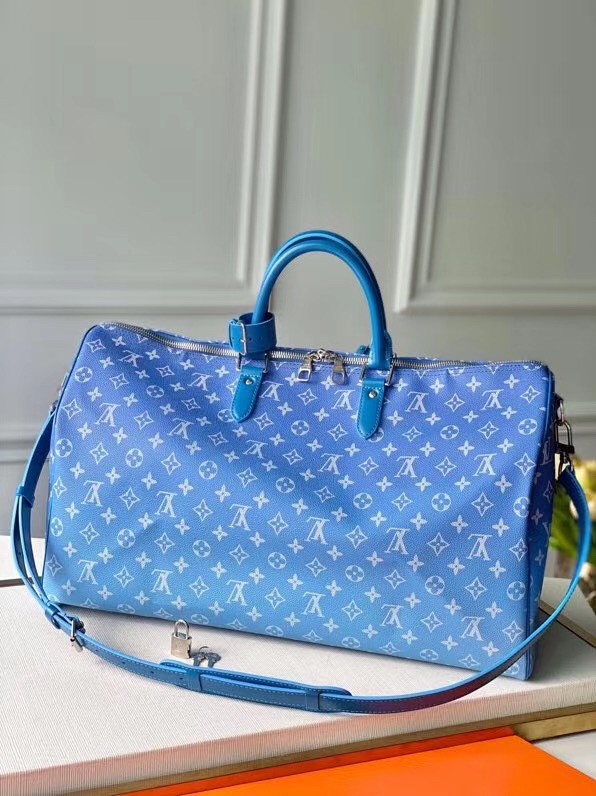 Louis Vuitton Blue Monogram Mesh Triangle Keepall Bandouliere 50 Bag