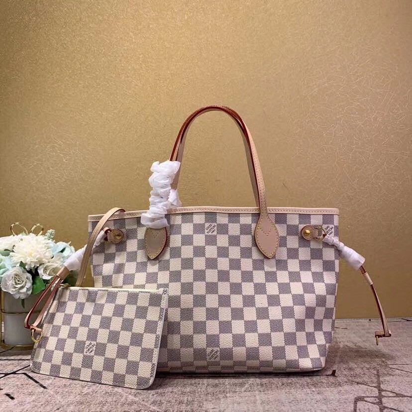 Replica Louis Vuitton Damier Azur Neverfull MM Bag With Braided