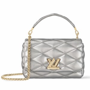 Louis Vuitton GO-14 MM Bag in Silver Quilted Lambskin M25107